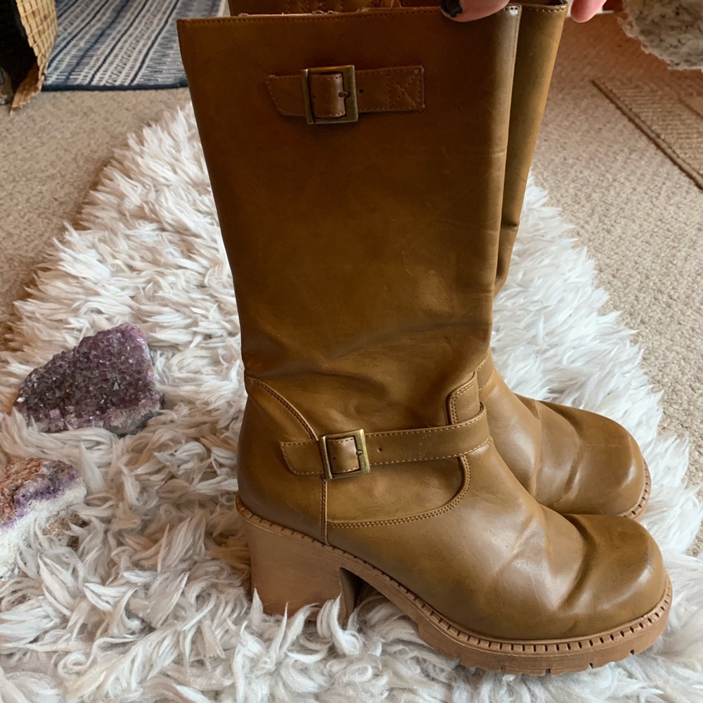 Pleather mid calf platform boots